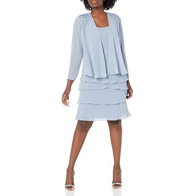 S.L. Fashions Women's Mother of The Bride Tiered Jacket Dress with Shoulder Embellishment, (Petite and Regular Sizes) Special Occasion, Hydrangea, 10 S.L. Fashions Women's Mother of The Bride Tiered Jacket Dress with Shoulder Embellishment, (Petite and Regular Sizes) Special Occasion, Hydrangea, 10