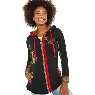 Joe Browns Women's Festive Robin Print Hoodie Hooded Sweatshirt, Black, 12 Joe Browns Women's Festive Robin Print Hoodie Hooded Sweatshirt, Black, 12