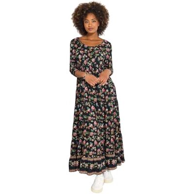Joe Browns Women's Border Print Autumnal Floral Crinkle Cotton Maxi Dress, Petite, Black, UK 16 Joe Browns Women's Border Print Autumnal Floral Crinkle Cotton Maxi Dress, Petite, Black, UK 16