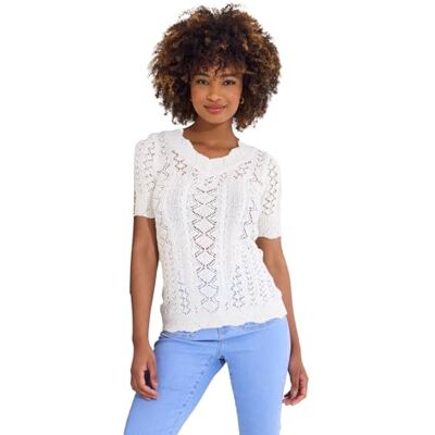 Joe Browns Womens Lightweight Short Sleeve Patterned Knit Jumper Sweater, Cream, 12 UK Joe Browns Womens Lightweight Short Sleeve Patterned Knit Jumper Sweater, Cream, 12 UK