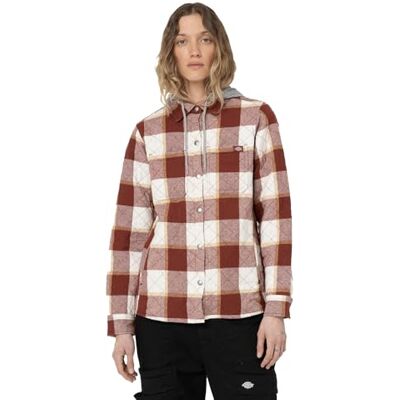 Dickies Women's Fleece Hooded Flannel Shirt Jacket, Fired Brick Camp Plaid, XL Dickies Women's Fleece Hooded Flannel Shirt Jacket, Fired Brick Camp Plaid, XL