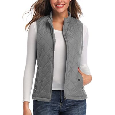 LONGKING LK Women's Padded Vest, Stand Collar Lightweight Zip Quilted Gilet Gray XL LONGKING LK Women's Padded Vest, Stand Collar Lightweight Zip Quilted Gilet Gray XL