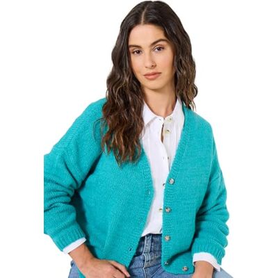 Joe Browns Women's Button Front Long Sleeve V-Neck Cardigan, Regular, Blue, UK 24 Joe Browns Women's Button Front Long Sleeve V-Neck Cardigan, Regular, Blue, UK 24