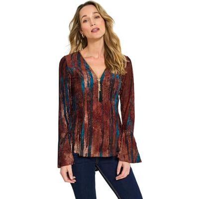 Joe Browns Women's Contrast Lace Overlay Fluted Sleeve Zip Front Top, Regular, Brown, UK 6 Joe Browns Women's Contrast Lace Overlay Fluted Sleeve Zip Front Top, Regular, Brown, UK 6