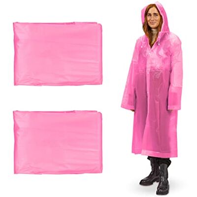 Relaxdays Set of 2 Rain Ponchos, with Hood, Reusable Raincoat, Ladies & Men, Waterproof, Long, Festival & Camping, Pink Relaxdays Set of 2 Rain Ponchos, with Hood, Reusable Raincoat, Ladies & Men, Waterproof, Long, Festival & Camping, Pink