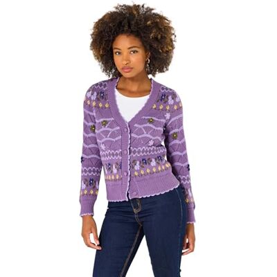 Joe Browns Women's V-Neck Floral Cardigan, Regular, Purple, UK 8 Joe Browns Women's V-Neck Floral Cardigan, Regular, Purple, UK 8