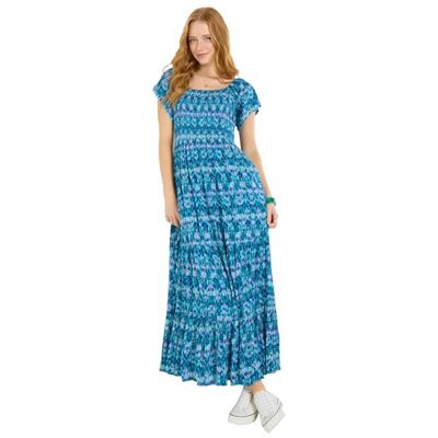 Joe Browns Women's Shirred Bodice Crinkle Maxi Dress, Slim, Blue, UK 12 Joe Browns Women's Shirred Bodice Crinkle Maxi Dress, Slim, Blue, UK 12