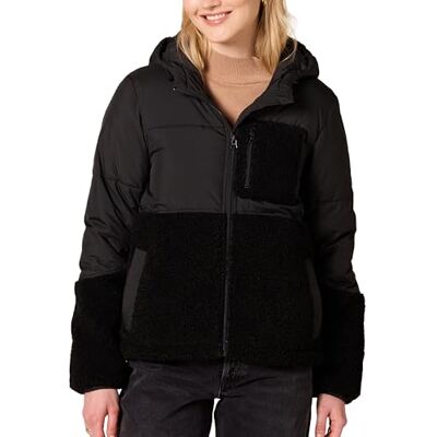Amazon Essentials Women's Full-Zip Sherpa Fleece Hooded Puffer Jacket, Black, Large Amazon Essentials Women's Full-Zip Sherpa Fleece Hooded Puffer Jacket, Black, Large