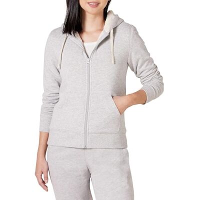 Amazon Essentials Women's Sherpa-Lined Fleece Full-zip Hooded Jacket, Grey Heather, L Amazon Essentials Women's Sherpa-Lined Fleece Full-zip Hooded Jacket, Grey Heather, L