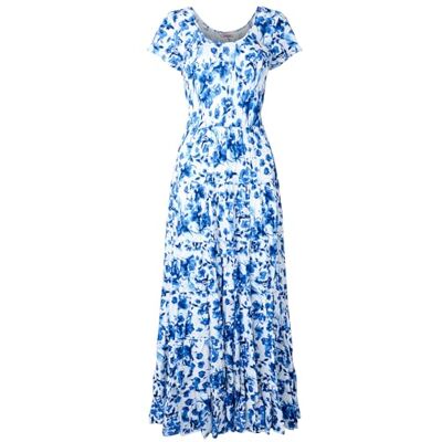 Joe Browns Women's Floral Print Full Skirt Crinkle Maxi Dress, Regular Fit, Blue, UK 8 Joe Browns Women's Floral Print Full Skirt Crinkle Maxi Dress, Regular Fit, Blue, UK 8