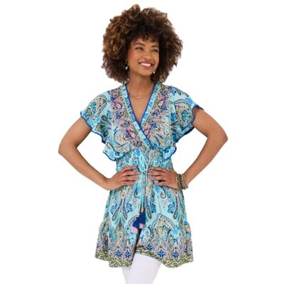 Joe Browns Women's Floral Mock Wrap Printed Embroidered Tunic Shirt, Blue, 12 Joe Browns Women's Floral Mock Wrap Printed Embroidered Tunic Shirt, Blue, 12
