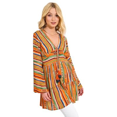 Joe Browns Women's Bold Striped Slim-Fit Tunic Shirt, Orange, 10 Joe Browns Women's Bold Striped Slim-Fit Tunic Shirt, Orange, 10