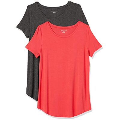 Amazon Essentials Women's Short-Sleeve Scoopneck Tunic, Pack of 2, Charcoal Heather/Red, XL Amazon Essentials Women's Short-Sleeve Scoopneck Tunic, Pack of 2, Charcoal Heather/Red, XL