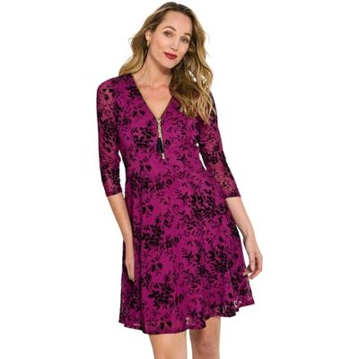 Joe Browns Women's Floral Lace Print Zip V-Neck 3/4 Sleeve Skater Dress, Regular, Magenta, UK 10 Joe Browns Women's Floral Lace Print Zip V-Neck 3/4 Sleeve Skater Dress, Regular, Magenta, UK 10