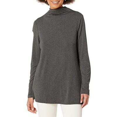 Amazon Essentials Women's Jersey Long-Sleeve Mock Neck Swing Tunic, Charcoal Heather, M Amazon Essentials Women's Jersey Long-Sleeve Mock Neck Swing Tunic, Charcoal Heather, M