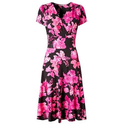 Joe Browns Women's Winter Floral Wrap Front Knee-Length Jersey Dress, Regular, Pink, UK 6 Joe Browns Women's Winter Floral Wrap Front Knee-Length Jersey Dress, Regular, Pink, UK 6