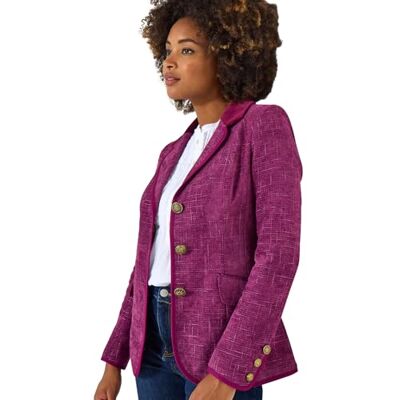 Joe Browns Female Checked Single Breasted Jacket, Petite, Plum, UK 14P Joe Browns Female Checked Single Breasted Jacket, Petite, Plum, UK 14P
