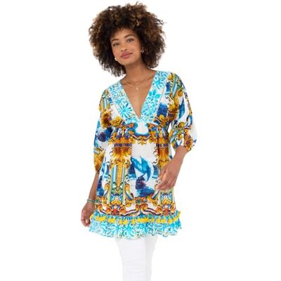 Joe Browns Women's Fashion Ship Print Pom-Pom Trim Tunic, Regular Fit, Blue, UK 12 Joe Browns Women's Fashion Ship Print Pom-Pom Trim Tunic, Regular Fit, Blue, UK 12