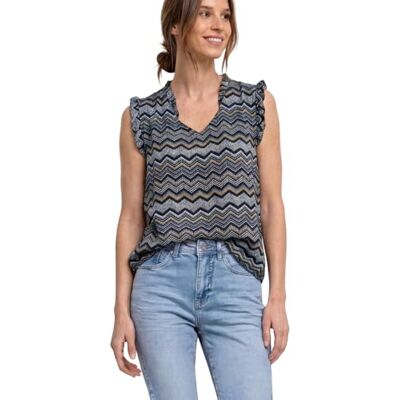 Street One Frozen Wave 38 Blouse Top with V-Neck and Ruffles Street One Frozen Wave 38 Blouse Top with V-Neck and Ruffles