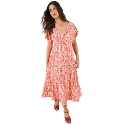 Joe Browns Women's Paisley Printed V Neck Jersey Dress, Regular, Red, UK 10 Joe Browns Women's Paisley Printed V Neck Jersey Dress, Regular, Red, UK 10