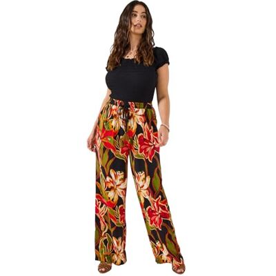 Joe Browns Women's Tropical Floral Print Elasticated Waist Wide Leg Trousers, Regular, Black, UK 14 Joe Browns Women's Tropical Floral Print Elasticated Waist Wide Leg Trousers, Regular, Black, UK 14
