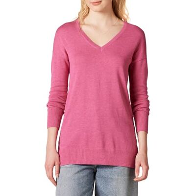Amazon Essentials Women's Regular Fit Lightweight Long-Sleeved V-Neck Tunic Jumper (Available in Plus Size), Pink Heather, S Amazon Essentials Women's Regular Fit Lightweight Long-Sleeved V-Neck Tunic Jumper (Available in Plus Size), Pink Heather, S