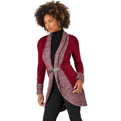 Joe Browns Womens Cosy Two Tone Knit Buckle Waist Cardigan Sweater, Berry, 10 UK Joe Browns Womens Cosy Two Tone Knit Buckle Waist Cardigan Sweater, Berry, 10 UK