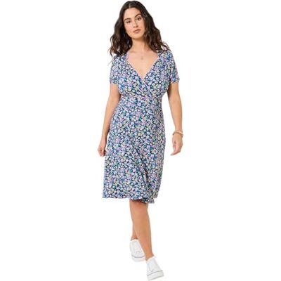 Joe Browns Women's Ditsy Print Mock Wrap Jersey Dress, Regular, Blue, UK 10 Joe Browns Women's Ditsy Print Mock Wrap Jersey Dress, Regular, Blue, UK 10