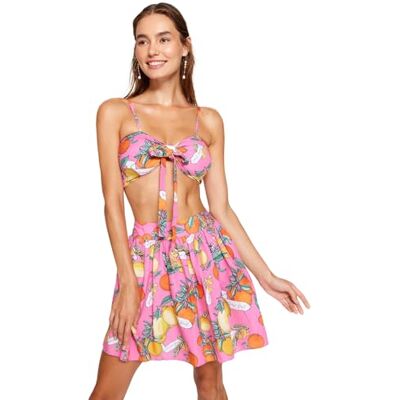 Trendyol Woman Tropical Woven Blouse-Skirt Two-Piece Set,Pink-Multicolor,38 Trendyol Woman Tropical Woven Blouse-Skirt Two-Piece Set,Pink-Multicolor,38