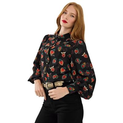 Joe Browns Women's Georgette Heart Blouse, Regular, Black, UK 8 Joe Browns Women's Georgette Heart Blouse, Regular, Black, UK 8