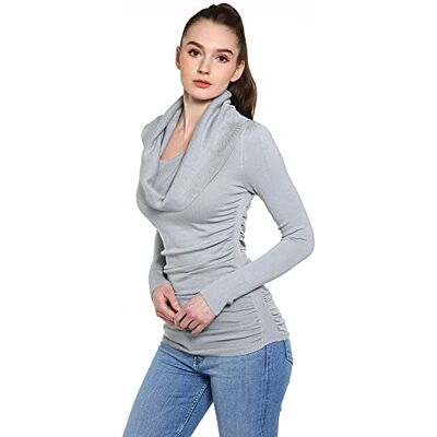 AmélieBoutik Women Cowl Neck Long Sleeve Ruched Sides Pullover Tunic Jumper (Light Bluish Grey X-Small 8) AmélieBoutik Women Cowl Neck Long Sleeve Ruched Sides Pullover Tunic Jumper (Light Bluish Grey X-Small 8)