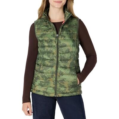Amazon Essentials Women's Lightweight Water-Resistant Packable Puffer Gilet, Green Camo, S Amazon Essentials Women's Lightweight Water-Resistant Packable Puffer Gilet, Green Camo, S