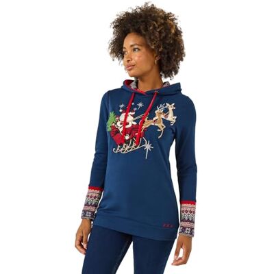 Joe Browns Women's Longline Festive Hoodie Hooded Sweatshirt, Blue, 10 Joe Browns Women's Longline Festive Hoodie Hooded Sweatshirt, Blue, 10