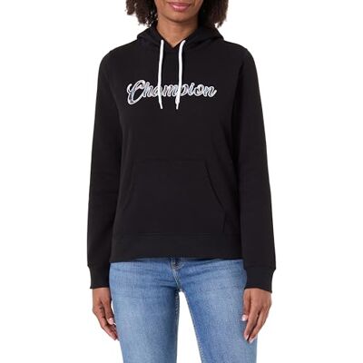 Champion Women's fleece hoodie, rib cuff and hem, front kangaroo pocket, hood with adjustable drawcords, graphic logo Black Champion Women's fleece hoodie, rib cuff and hem, front kangaroo pocket, hood with adjustable drawcords, graphic logo Black