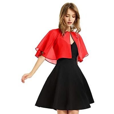 BUCUXE XinQi Women's Soft Chiffon Shawl Wraps Shrug for Evening Dress Wedding Cape Bolero Flapper Cover Up, Red, One Size BUCUXE XinQi Women's Soft Chiffon Shawl Wraps Shrug for Evening Dress Wedding Cape Bolero Flapper Cover Up, Red, One Size