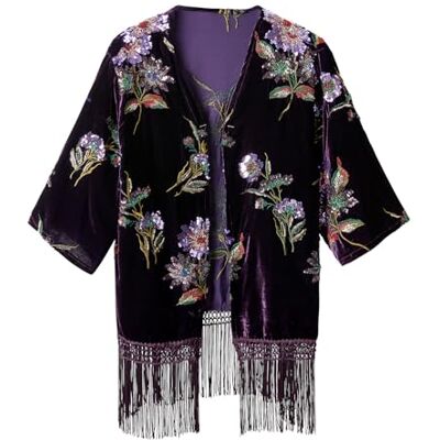 Joe Browns Women's Premium Sequin Velvet Kimono, Regular, Purple, UK S/M Joe Browns Women's Premium Sequin Velvet Kimono, Regular, Purple, UK S/M