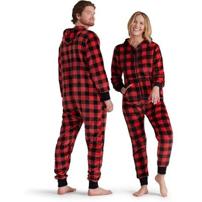 Little Blue House Hatley Women's Hooded Fuzzy Fleece Plaid Family Jumpuits Onesie, Red (Adult Jumpsuit Plaid ), L UK Little Blue House Hatley Women's Hooded Fuzzy Fleece Plaid Family Jumpuits Onesie, Red (Adult Jumpsuit Plaid ), L UK