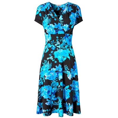 Joe Browns Women's Winter Floral Wrap Front Knee-Length Jersey Dress, Regular, Blue, UK 10 Joe Browns Women's Winter Floral Wrap Front Knee-Length Jersey Dress, Regular, Blue, UK 10