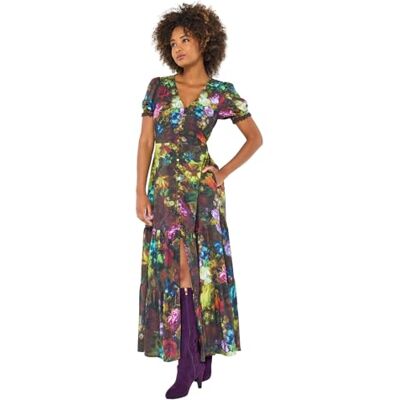Joe Browns Women's Floral V-Neck Midi Dress, Petite, Green, UK 6 Joe Browns Women's Floral V-Neck Midi Dress, Petite, Green, UK 6