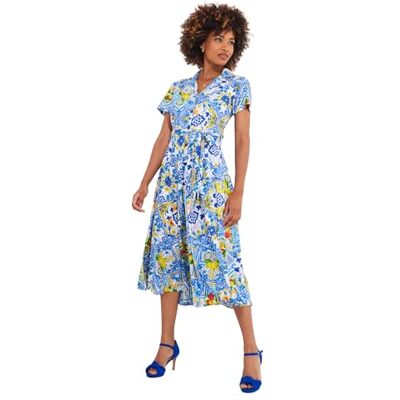 Joe Browns Women's Vintage-Style Printed Tie Waist Shirt Dress, Blue, 18 Joe Browns Women's Vintage-Style Printed Tie Waist Shirt Dress, Blue, 18
