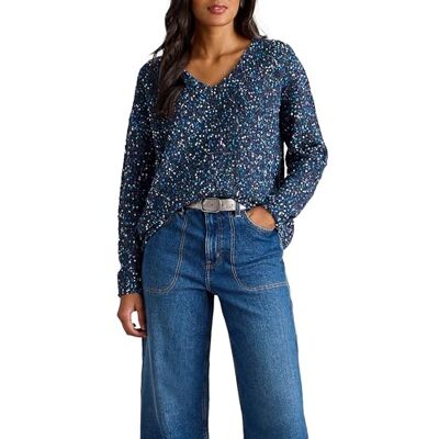 White Stuff V-Neck Pullover with Textured Pattern Long Sleeve, Regular Fit Dark Blue Size 14 White Stuff V-Neck Pullover with Textured Pattern Long Sleeve, Regular Fit Dark Blue Size 14