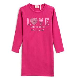 Koton Girls's Love Printed Basic Dress Ribbed, Fushia(301), 4-5 Years Koton Girls's Love Printed Basic Dress Ribbed, Fushia(301), 4-5 Years