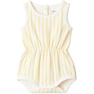 Amazon Essentials x Sofia Grainge Baby Girls' Lightweight French Terry Sleeveless Shorts Romper Suit, Golden Yellow Uneven Stripe, 3-6 Months Amazon Essentials x Sofia Grainge Baby Girls' Lightweight French Terry Sleeveless Shorts Romper Suit, Golden Yellow Uneven Stripe, 3-6 Months