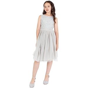 Maya Deluxe Midi Dress for Girls Sequins Embellished Party Tutu Bridesmaids Wedding with Belt Bow Soft Grey Size 7-8 Years Maya Deluxe Midi Dress for Girls Sequins Embellished Party Tutu Bridesmaids Wedding with Belt Bow Soft Grey Size 7-8 Years