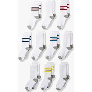 Amazon Essentials Boys' Cotton Cushioned Crew Sports Socks, 10 Pairs, White Stripes, 4-5 Years Amazon Essentials Boys' Cotton Cushioned Crew Sports Socks, 10 Pairs, White Stripes, 4-5 Years