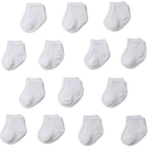 Amazon Essentials Unisex Babies' Non-Slip Grip Ribbed Ankle Socks, 14 Pairs, White, 0-6 Months Amazon Essentials Unisex Babies' Non-Slip Grip Ribbed Ankle Socks, 14 Pairs, White, 0-6 Months
