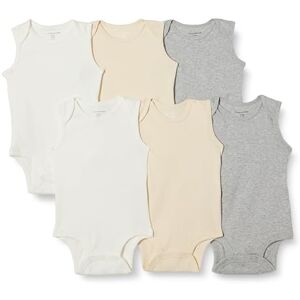 Amazon Essentials Unisex Babies' Sleeveless Bodysuits, Baby Vests, Pack of 6, Beige/Light Grey Heather/White, 12 Months Amazon Essentials Unisex Babies' Sleeveless Bodysuits, Baby Vests, Pack of 6, Beige/Light Grey Heather/White, 12 Months