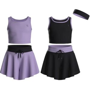 Essenclo Flowy Girls Butterfly Shorts Skirts w/Pockets & Athletic Sleeveless Tank Tops, Dance Tennis Cheer Running (5pc Set) E2106 Set-1-7-8 Essenclo Flowy Girls Butterfly Shorts Skirts w/Pockets & Athletic Sleeveless Tank Tops, Dance Tennis Cheer Running (5pc Set) E2106 Set-1-7-8