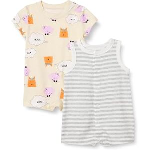 Amazon Essentials Unisex Babies' Sleeveless and Short-Sleeved Romper Set, Pack of 2, Beige Dogs/Heather Stripes, 0 Months Amazon Essentials Unisex Babies' Sleeveless and Short-Sleeved Romper Set, Pack of 2, Beige Dogs/Heather Stripes, 0 Months