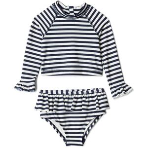 Amazon Essentials x Sofia Grainge Baby Girls' Two-Piece Long-Sleeve Rashguard Set, Pack of 2, Ivory Navy Even Stripe, 6-9 Months Amazon Essentials x Sofia Grainge Baby Girls' Two-Piece Long-Sleeve Rashguard Set, Pack of 2, Ivory Navy Even Stripe, 6-9 Months
